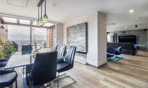 penthouse double height living room skyline interior