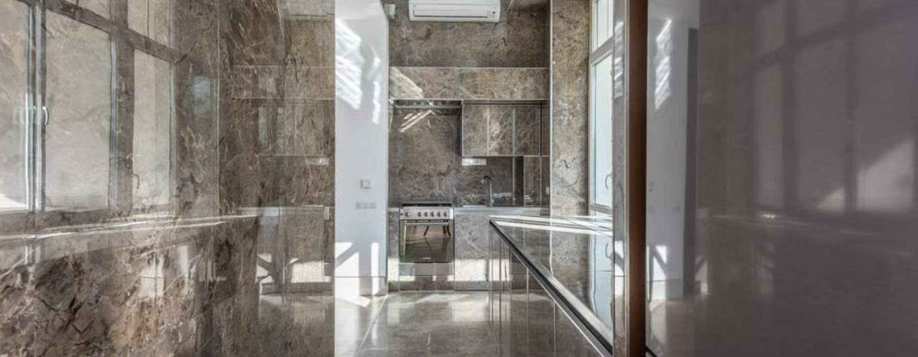 Modern stone countertops in a luxury kitchen