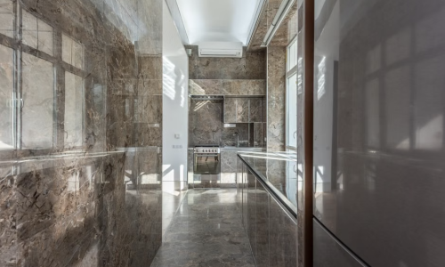 Modern stone countertops in a luxury kitchen